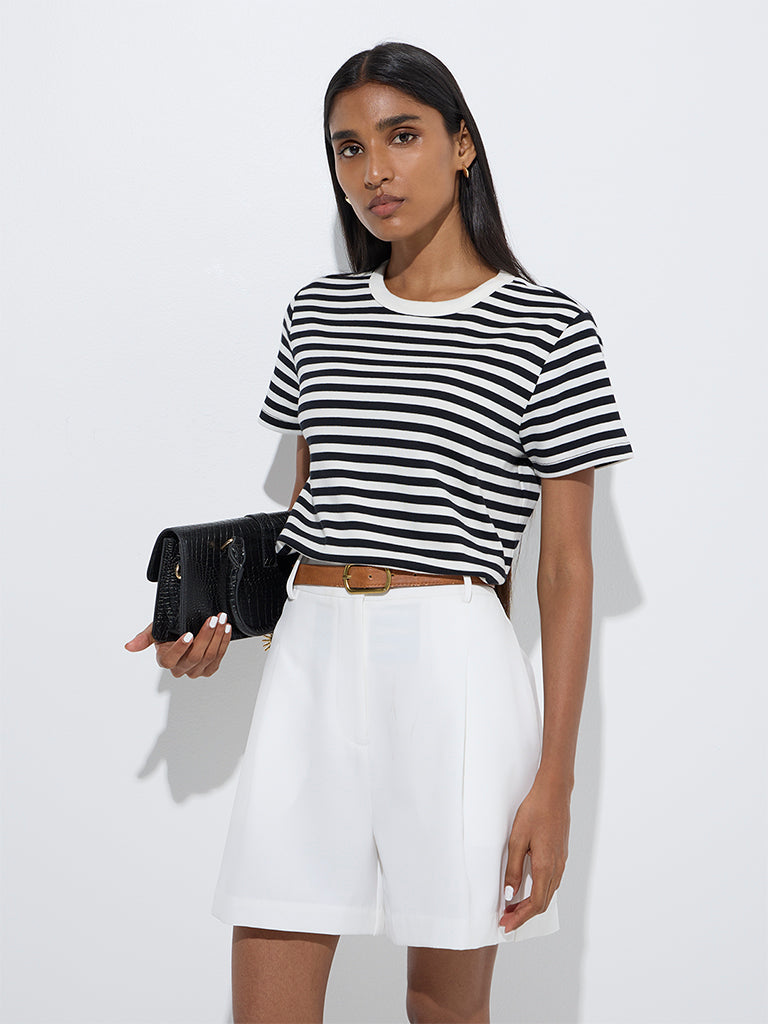 Wardrobe Black Striped Cotton-Blend T-Shirt