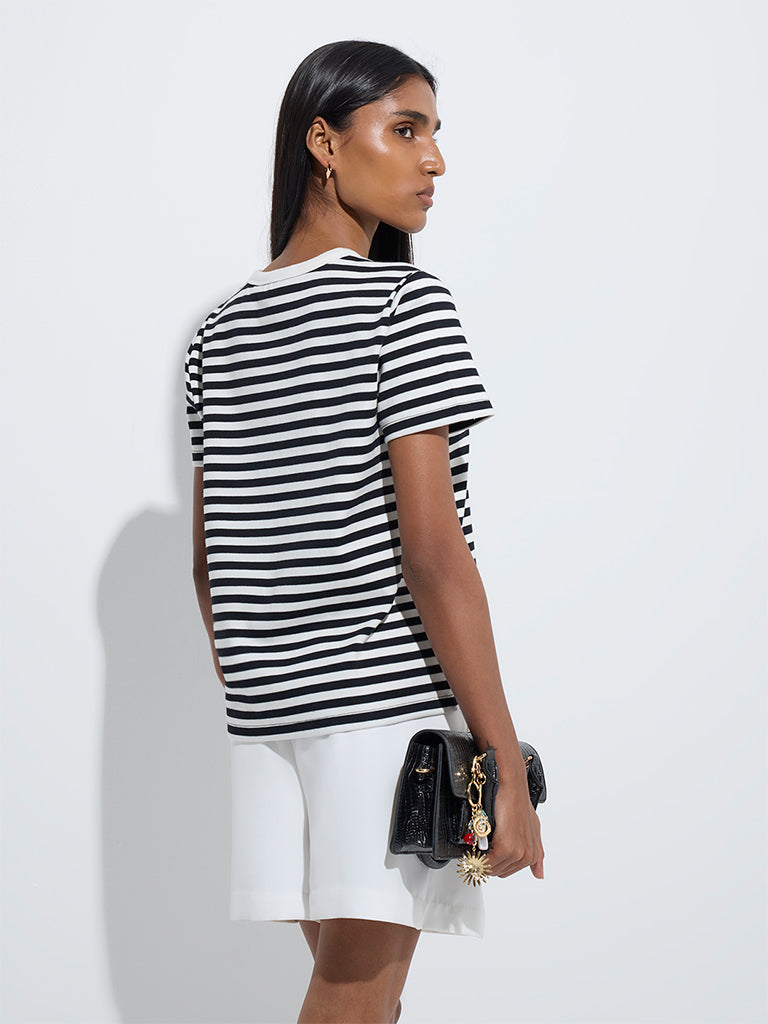 Wardrobe Black Striped Cotton-Blend T-Shirt