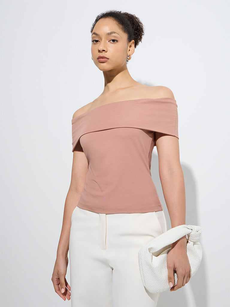Wardrobe Light Brown Off-Shoulder Top