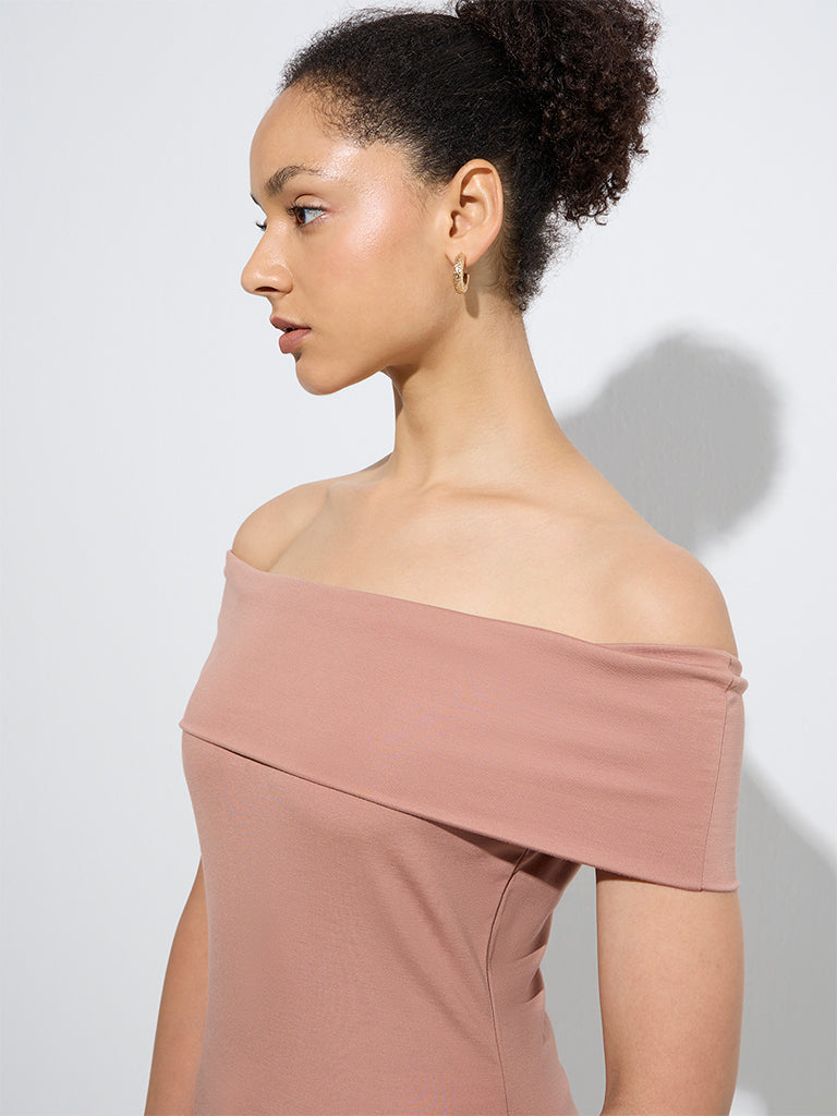 Wardrobe Light Brown Off-Shoulder Top