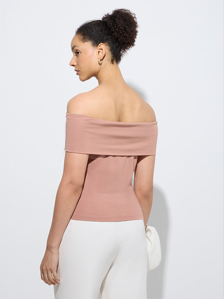 Wardrobe Light Brown Off-Shoulder Top