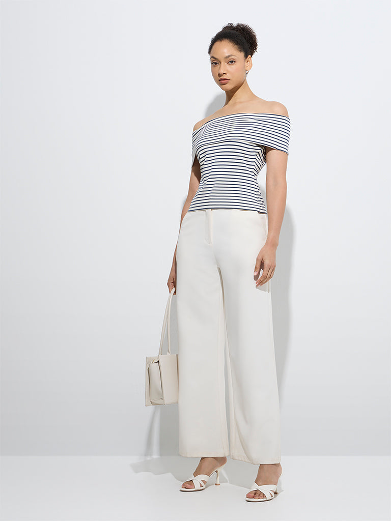 Wardrobe White Striped Off-Shoulder Top