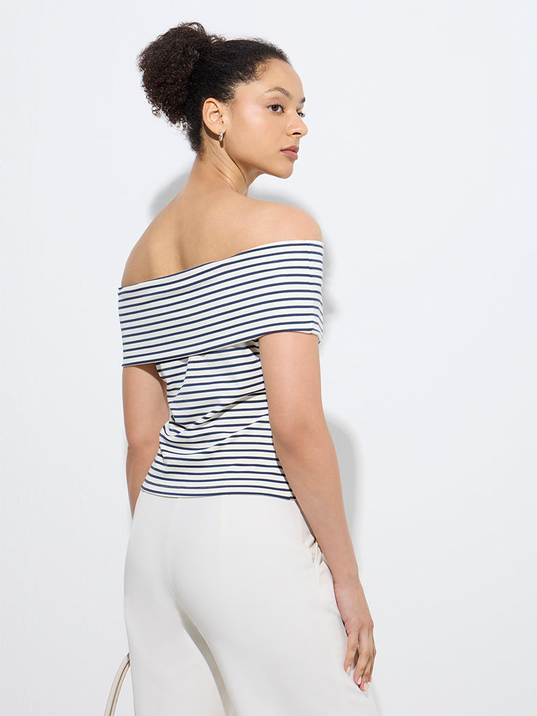 Wardrobe White Striped Off-Shoulder Top