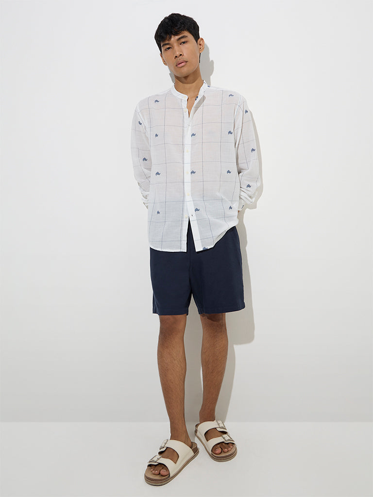 ETA White Checkered Relaxed-Fit Cotton Shirt