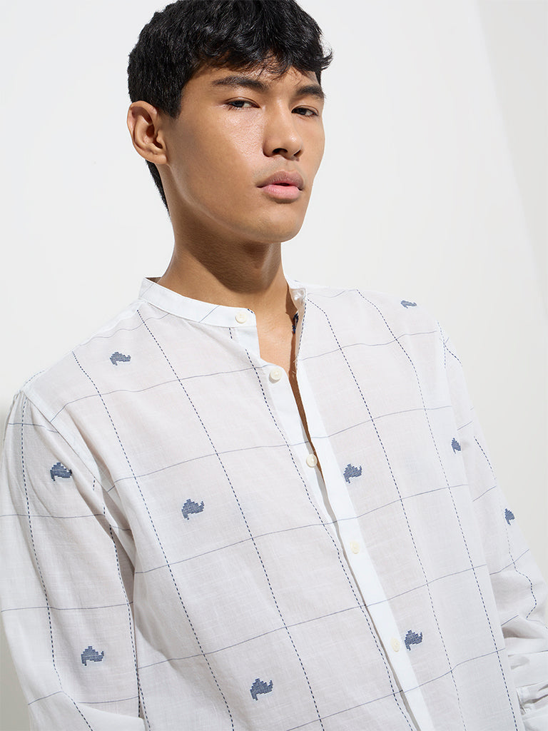 ETA White Checkered Relaxed-Fit Cotton Shirt