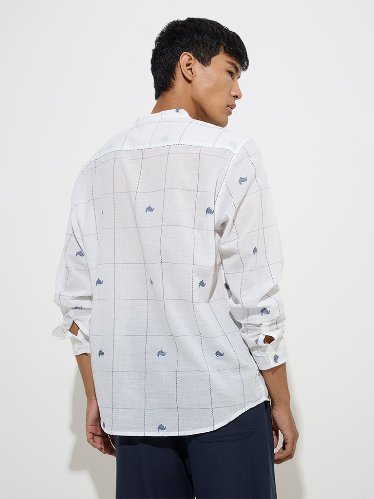 westisde ETA Men's White Checkered Relaxed-Fit Cotton Shirt for Casual Wear Back View