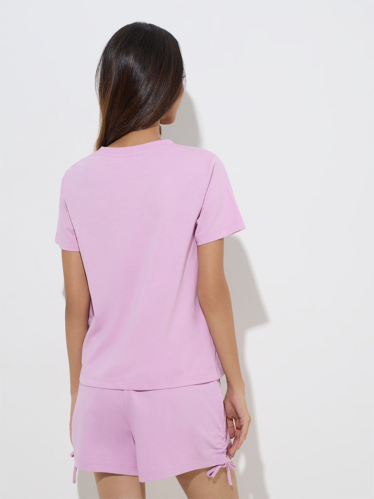 Westside Studiofit Women's Pink Text Design Cotton T-Shirt for Sports Wear Back View