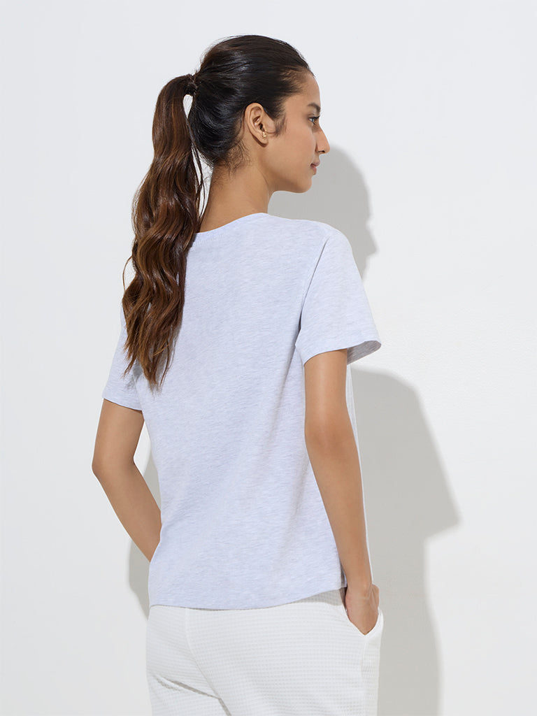 Westside Studiofit Women's Grey Printed Cotton T-Shirt for Sports Wear Back View