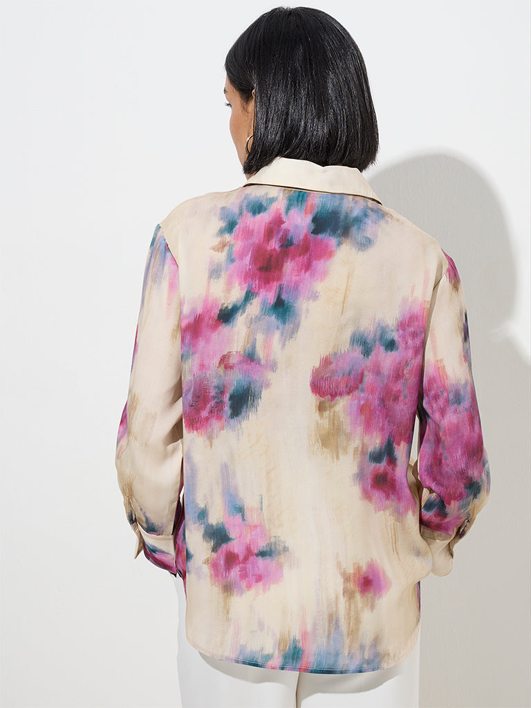 Westside Wardrobe Women's Multicolour Smudge Printed Shirt for Work Wear Back View