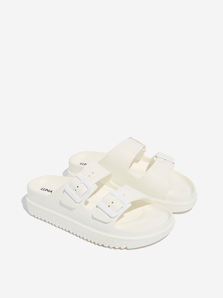 Westside LUNA BLU Women's White Dual-Strap Slip-On Sandals Front View