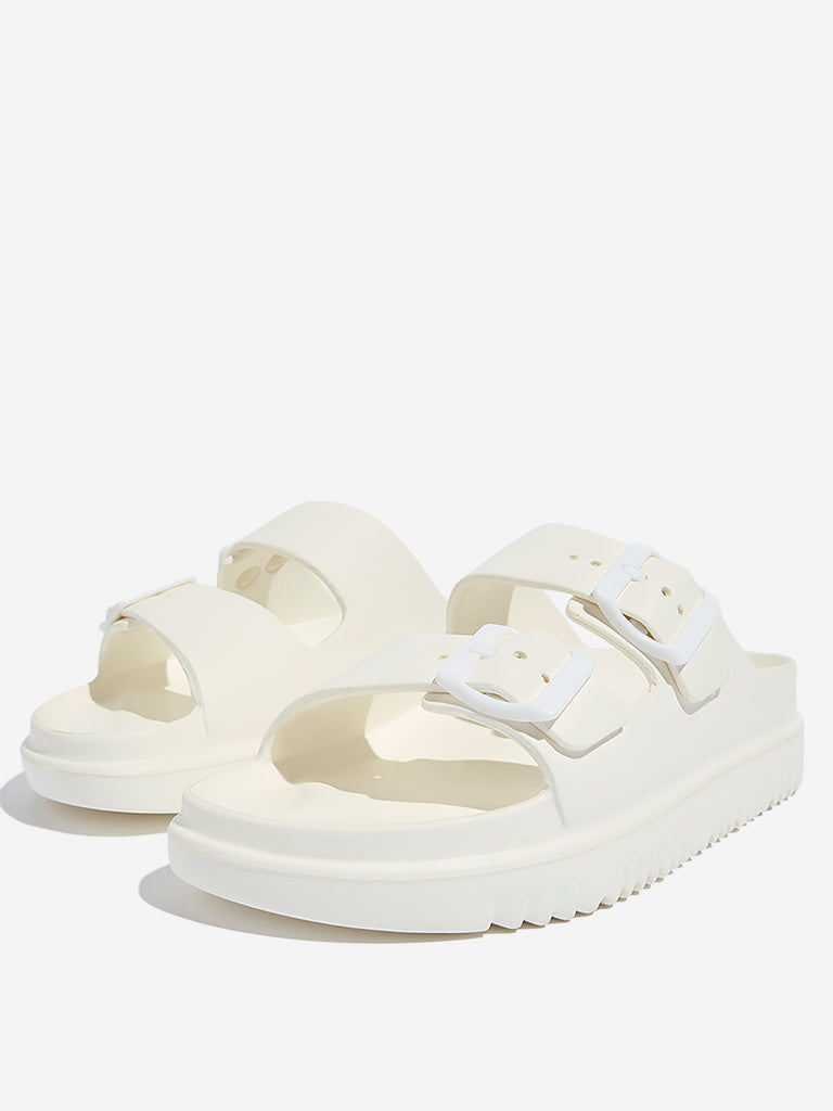 Westside LUNA BLU Women's White Dual-Strap Slip-On Sandals Zoomed View