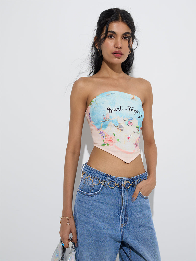 westisde Nuon Women's Light Pink Beach-Inspired Tube Top for Casual Wear Front View