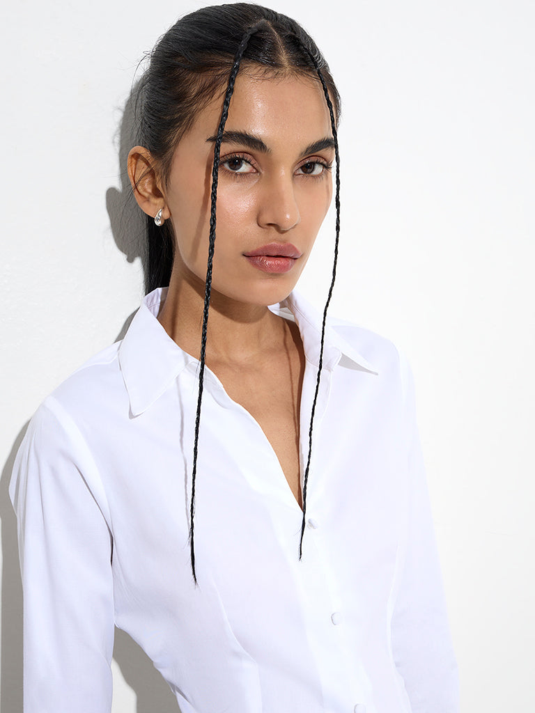 Nuon White Solid Cotton-Blend Shirt