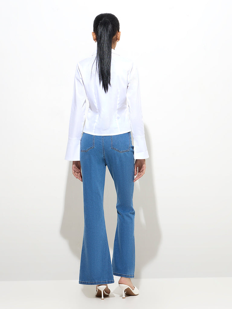 westisde Nuon Women's White Solid Cotton-Blend Shirt for Casual Wear Back View