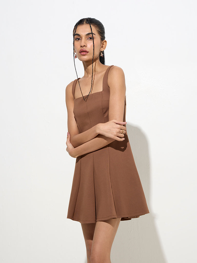 Nuon Brown Solid A-Line Dress