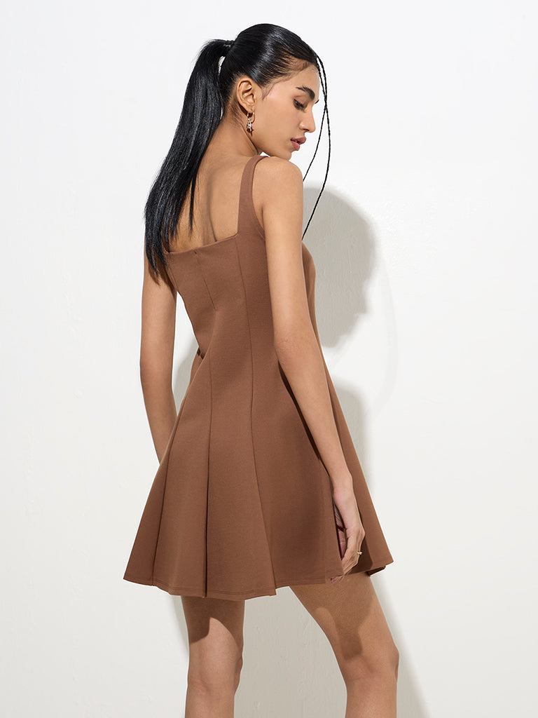 Nuon Brown Solid A-Line Dress