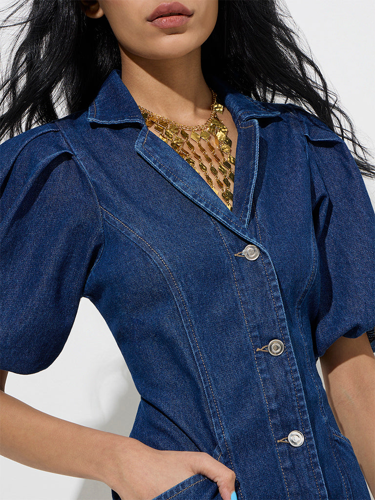 westisde Nuon Women's Dark Blue Denim Shirt Dress for Casual Wear Zoom View