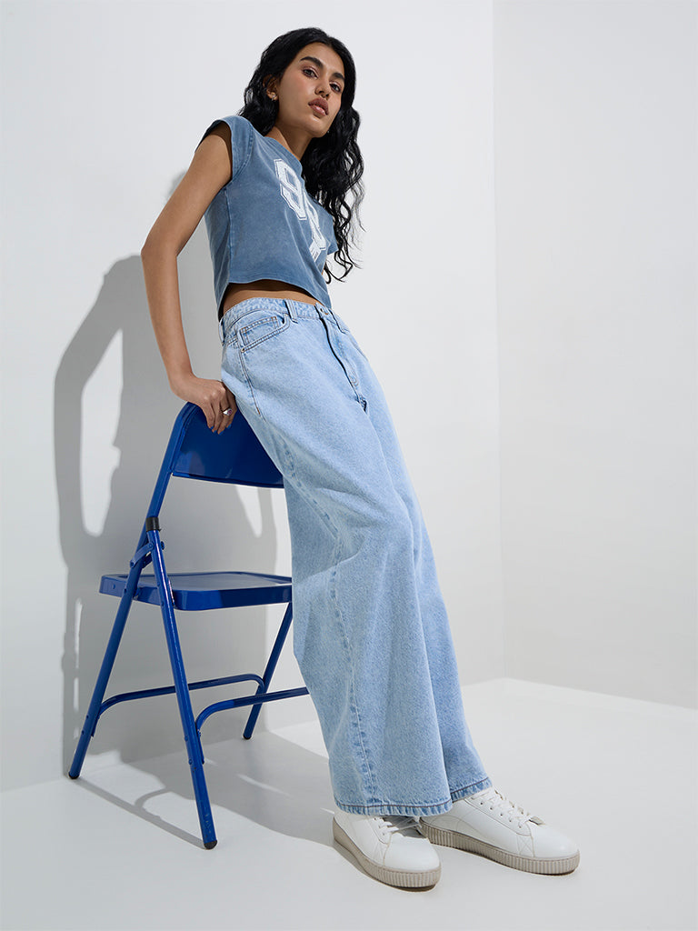 Westside Nuon Women's Light Blue Relaxed-Fit High-Rise Jeans for Casual Wear Full Model View