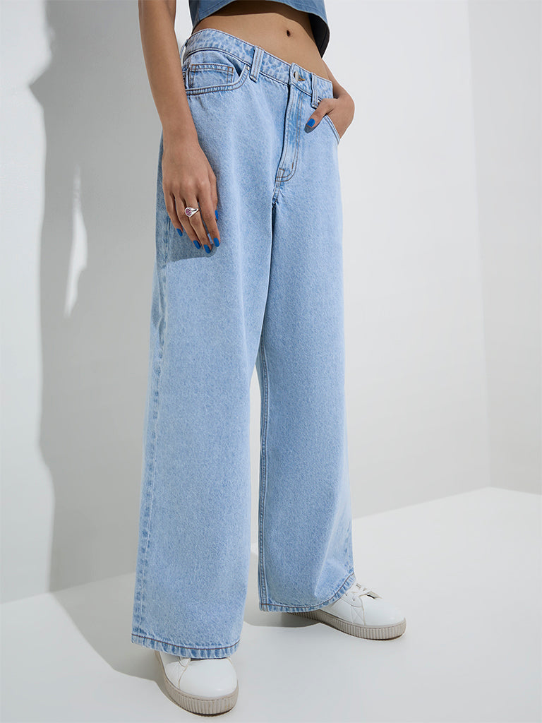 Westside Nuon Women's Light Blue Relaxed-Fit High-Rise Jeans for Casual Wear Front View