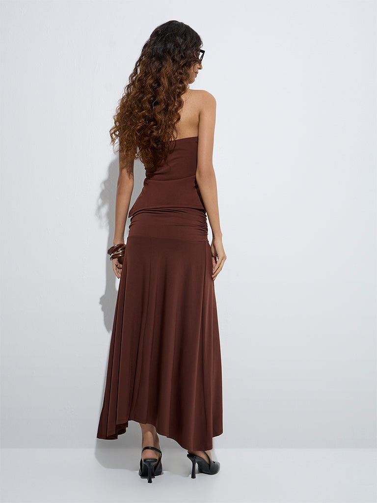 Nuon Brown Ruched High-Rise A-Line Skirt