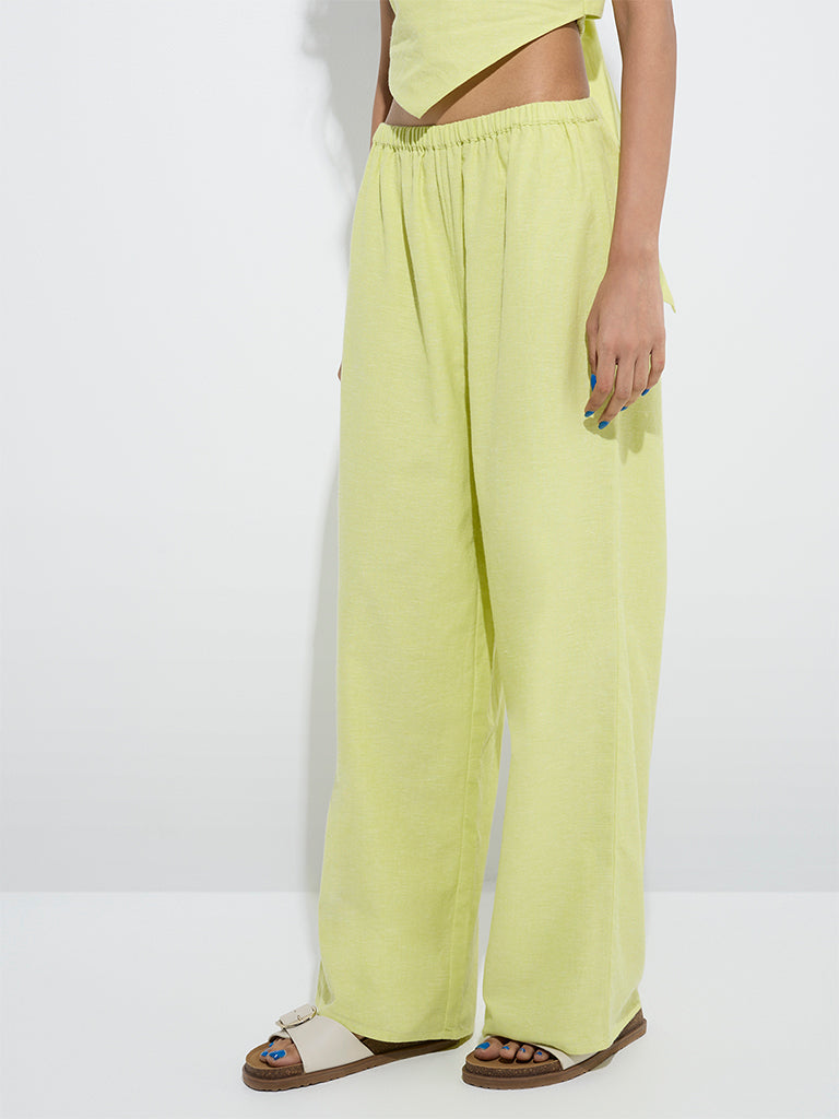 Nuon Lime High-Rise Cotton-Blend Pants