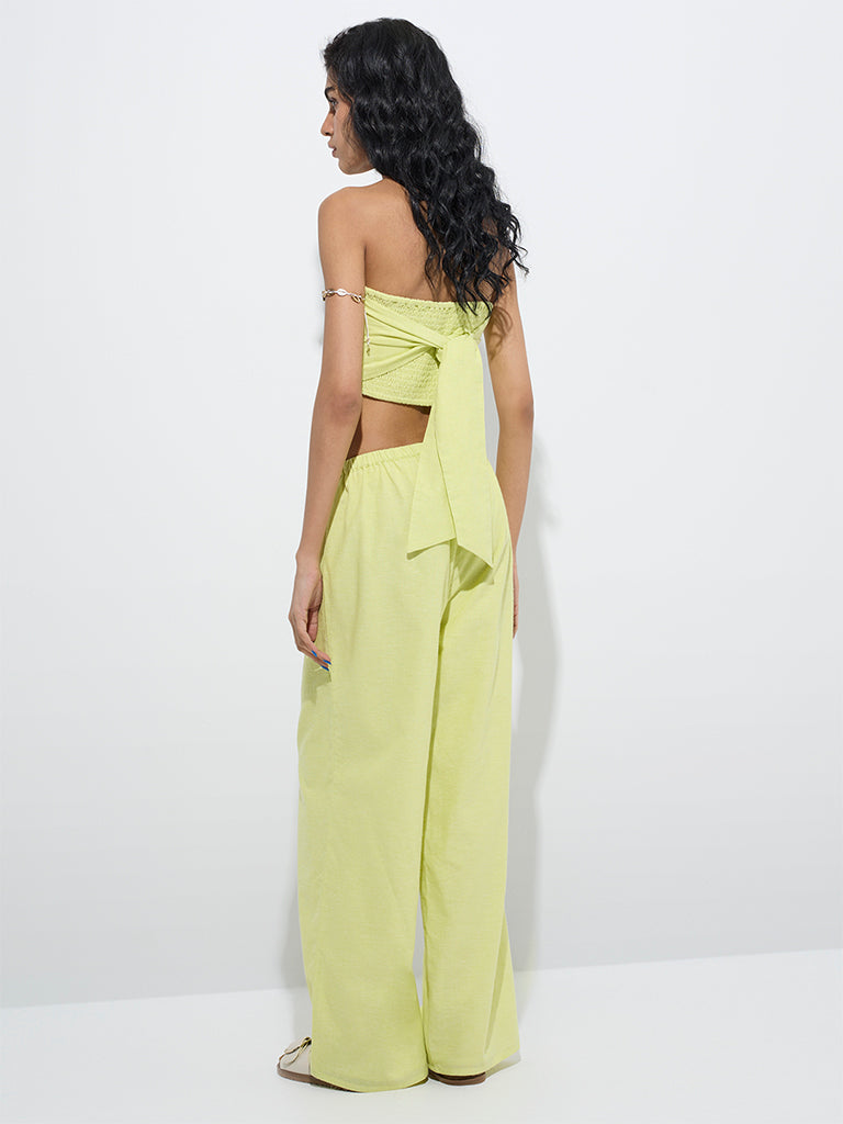 westisde Nuon Women's Lime High-Rise Cotton-Blend Pants for Casual Wear Back View