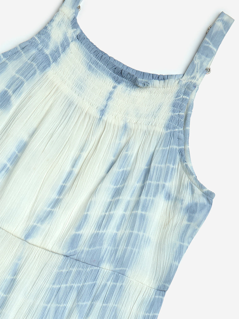 Westside Y&F Girls' Kids Blue Tie-Dye Design Tiered Dress for Casual Wear Zoom View