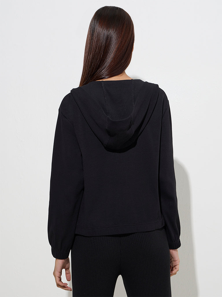 Westside Studiofit Women's Black Ribbed-Textured Jacket for Sports Wear Back View