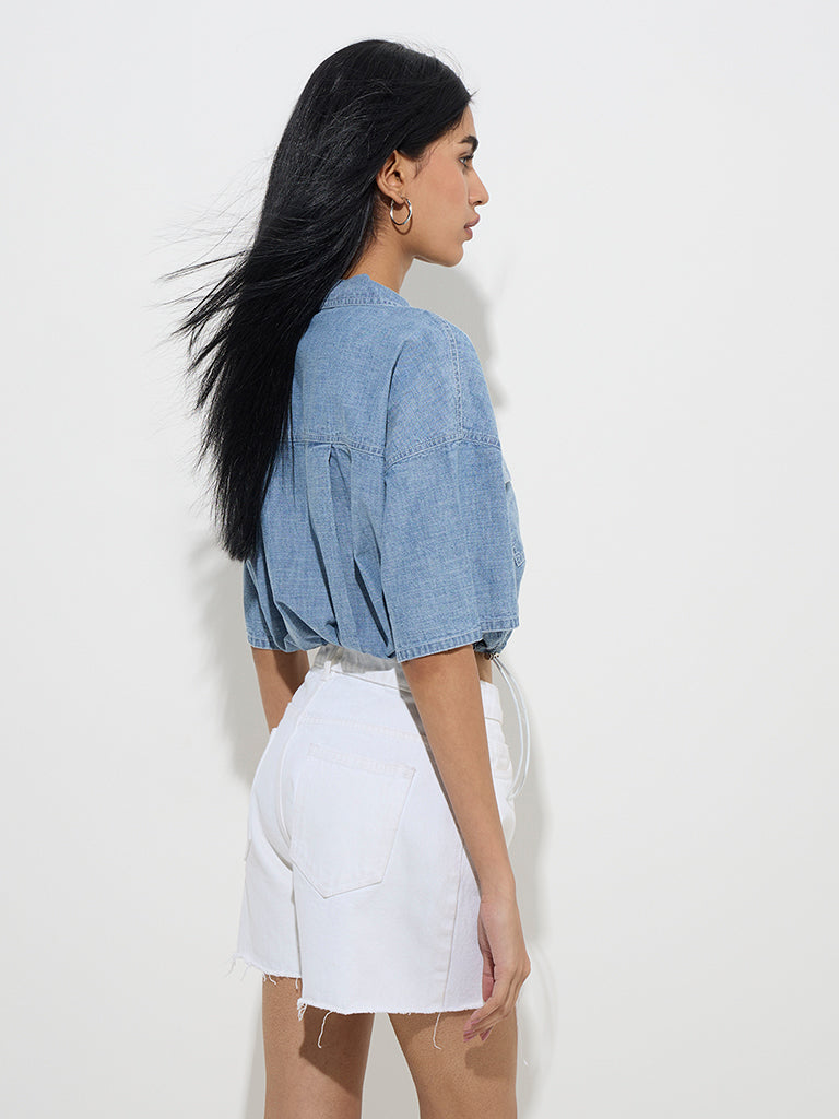 Westside Nuon Women's Blue Denim Top for Casual Wear Back View