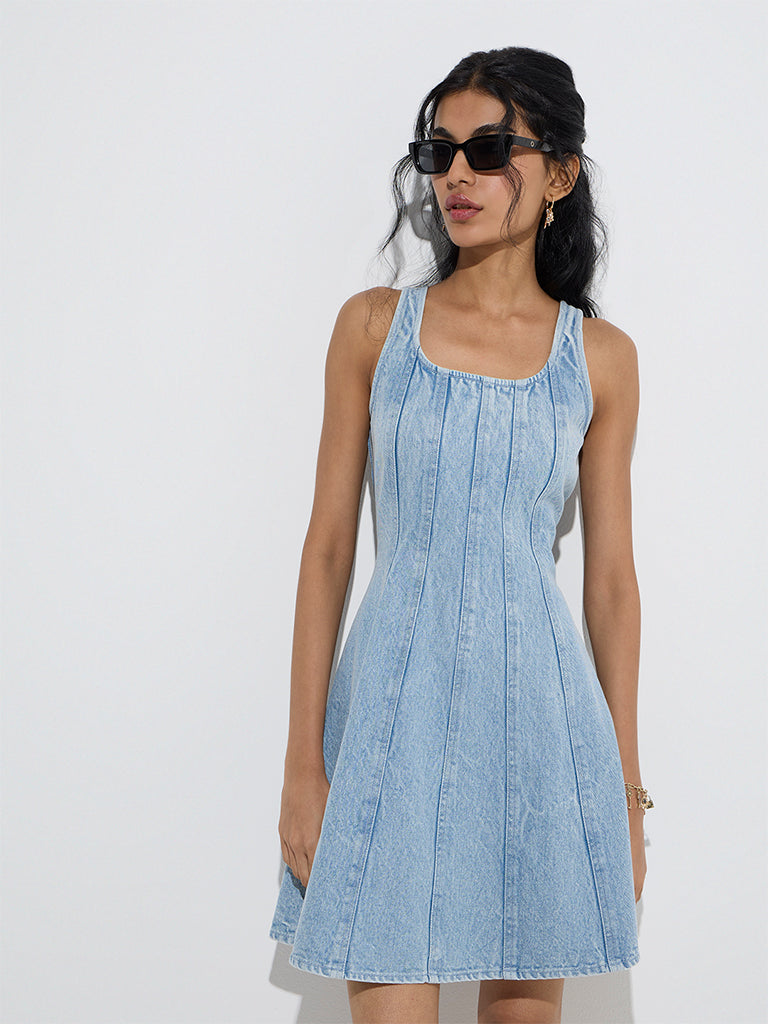 Nuon Light Blue A-Line Denim Dress