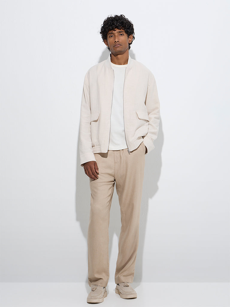 Ascot Beige Relaxed-Fit Bomber Jacket - Main Image