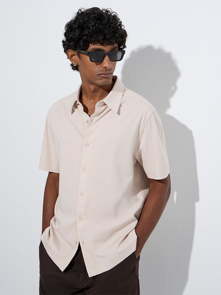Ascot Beige Solid Relaxed-Fit Shirt