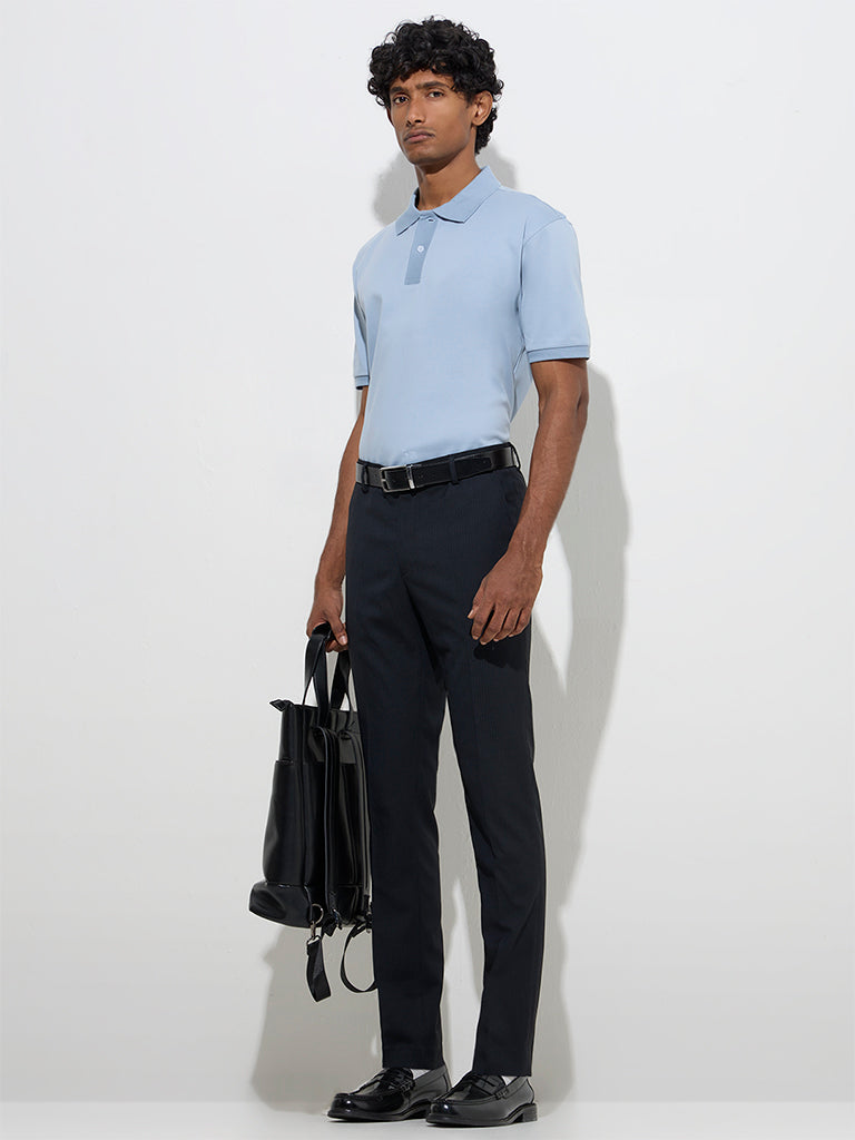 Buy WES Formals Dusty Blue Slim-Fit Cotton Polo T-Shirt from Westside