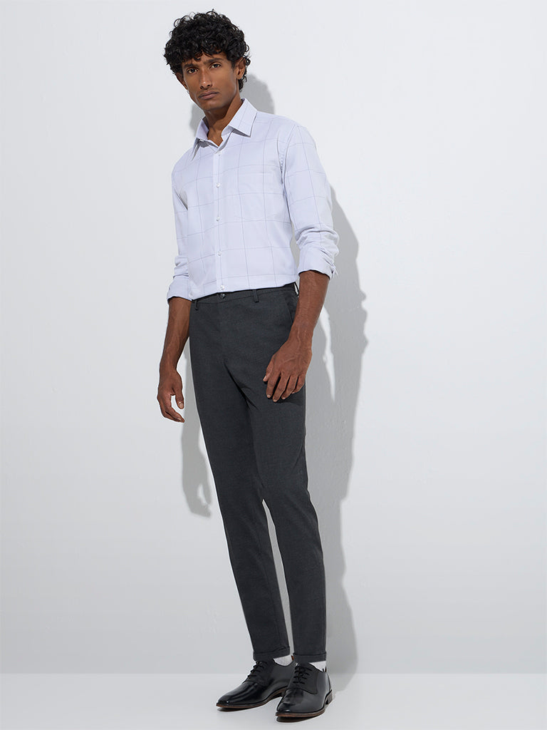 Westside WES Formals Men's Charcoal Relaxed-Fit Mid-Rise Trousers for Casual Wear Full Model View