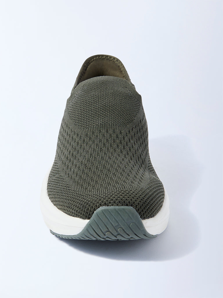 Westside SOLEPLAY Men's Olive Knit-Textured Slip-On Shoes for Casual Wear Zoomed View