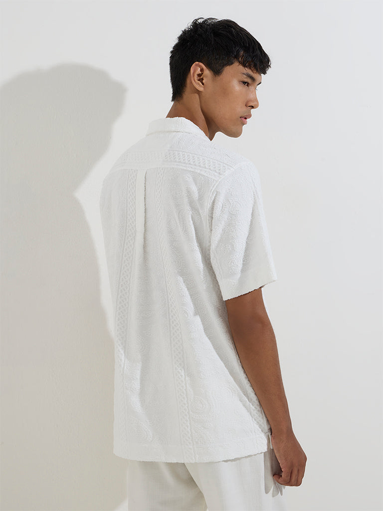 Westside ETA Men's Off-White Embroidered Relaxed-Fit Cotton-Blend Shirt for Casual Wear Back View