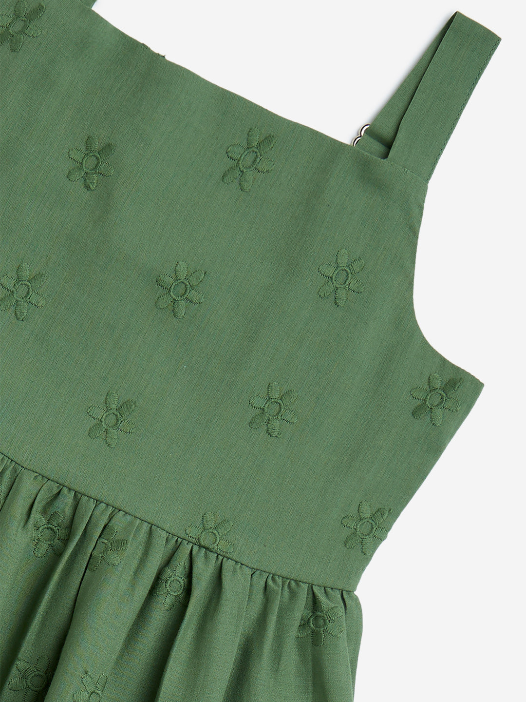 Westside Utsa Kids Girls' Olive Schiffli Detailed Tiered Cotton Dress - (2-8yrs) for Ethnic Wear Zoom View