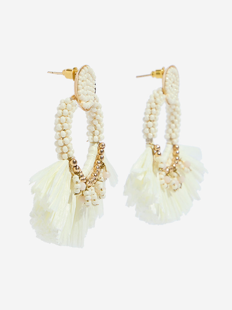 Westside Accessories White Heavy Raffia Earrings