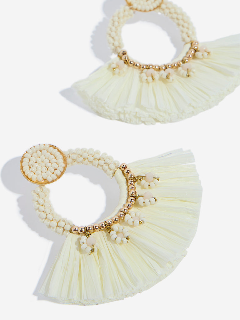 Westside Accessories White Heavy Raffia Earrings
