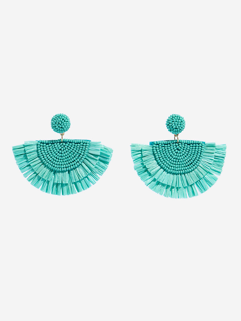 Westside Accessories Aqua Beaded Raffia Earrings