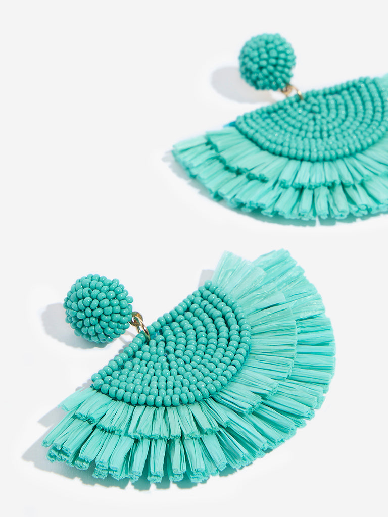 Westside Accessories Aqua Beaded Raffia Earrings