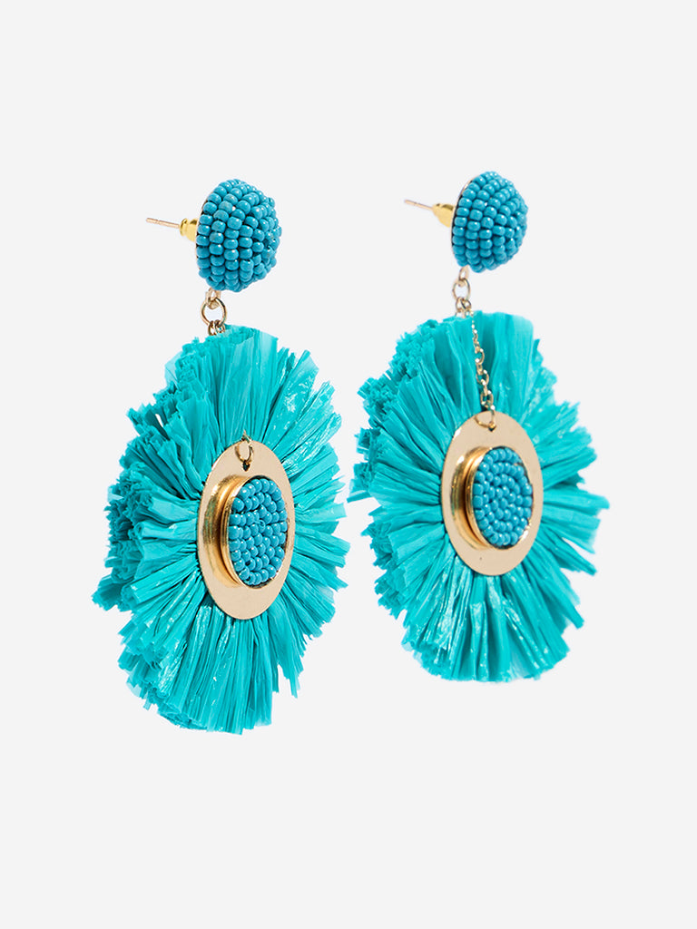 Westside Accessories Aqua Big Circle Raffia Earrings