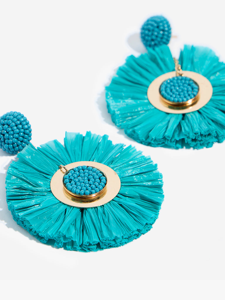 Westside Accessories Aqua Big Circle Raffia Earrings