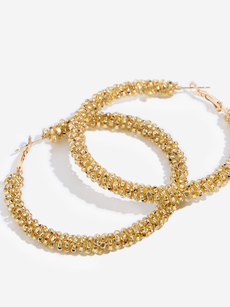 Westside Accessories Gold Beaded Hoop Earrings