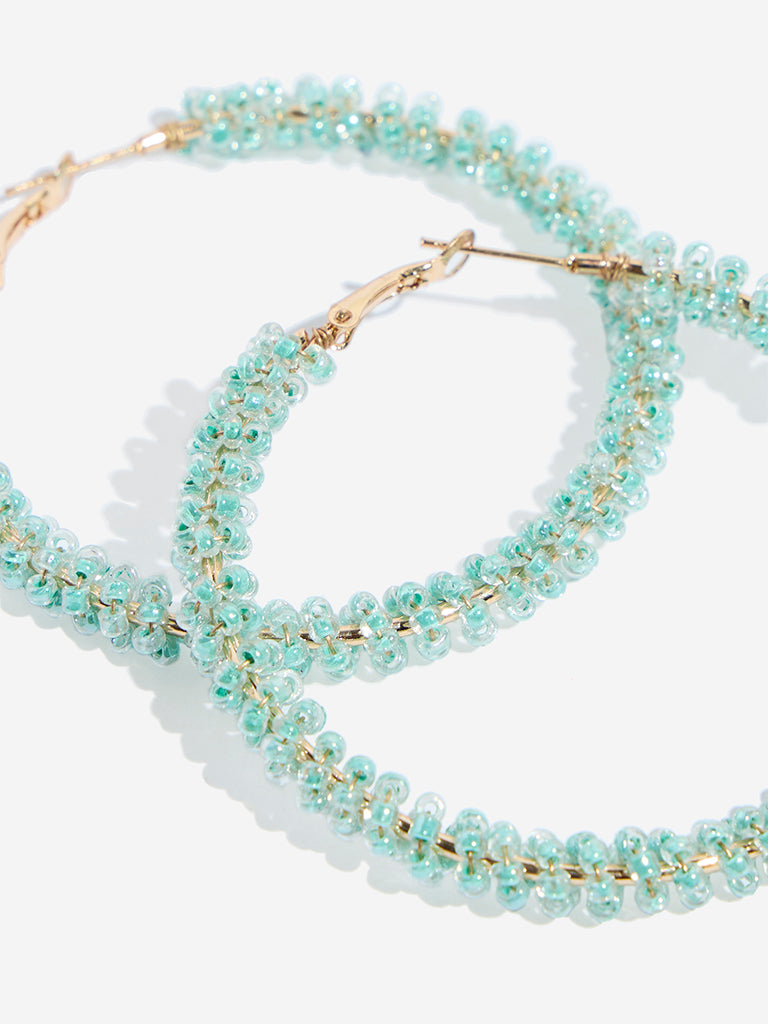 Westside Accessories Aqua Beaded Hoop Earrings