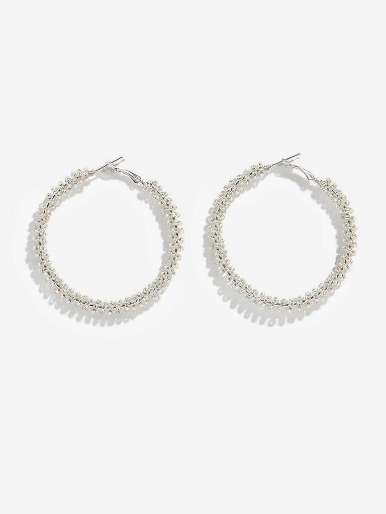 Westside Accessories Silver Beaded Hoop Earrings