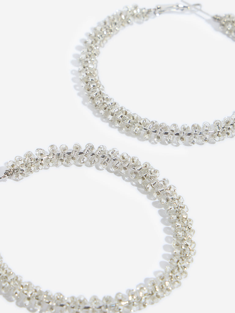 Westside Accessories Silver Beaded Hoop Earrings
