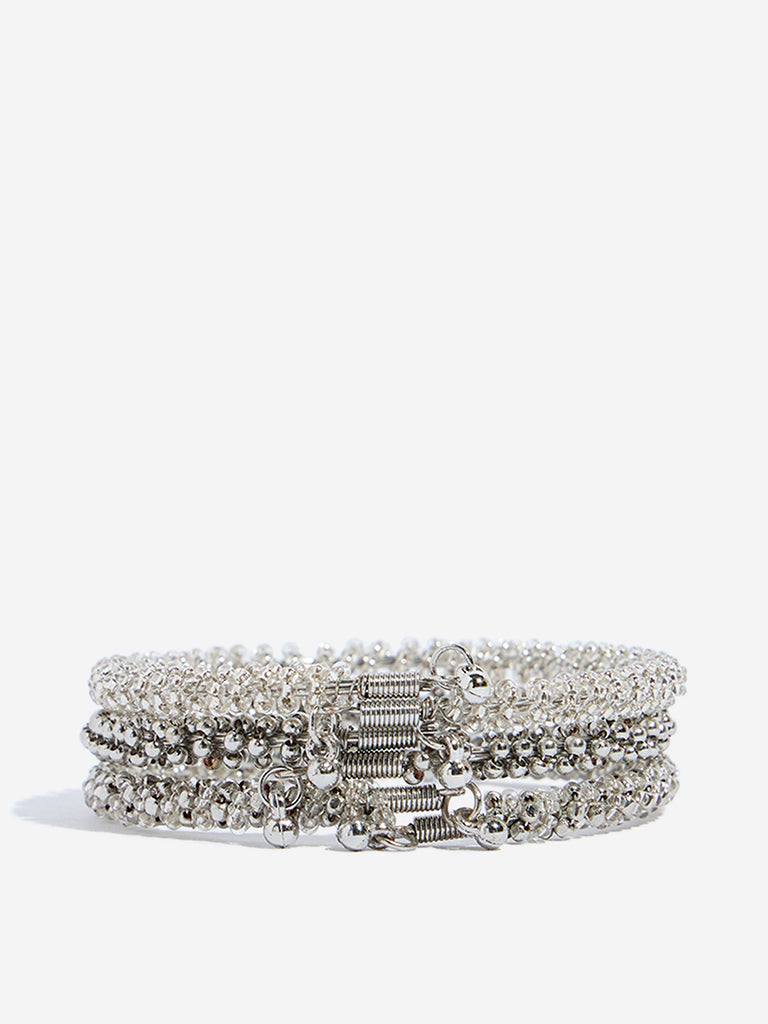 Westside Accessories Silver Beaded Bracelet Set - Pack of 3