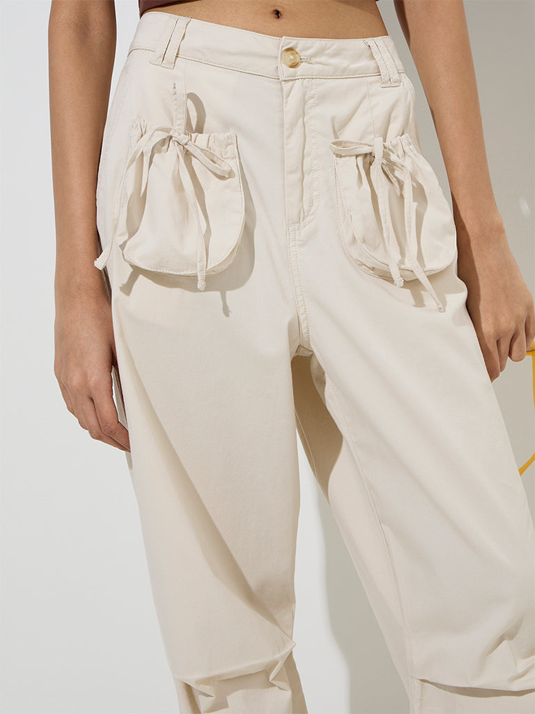 Nuon Beige Mid-Rise Cotton-Blend Pants