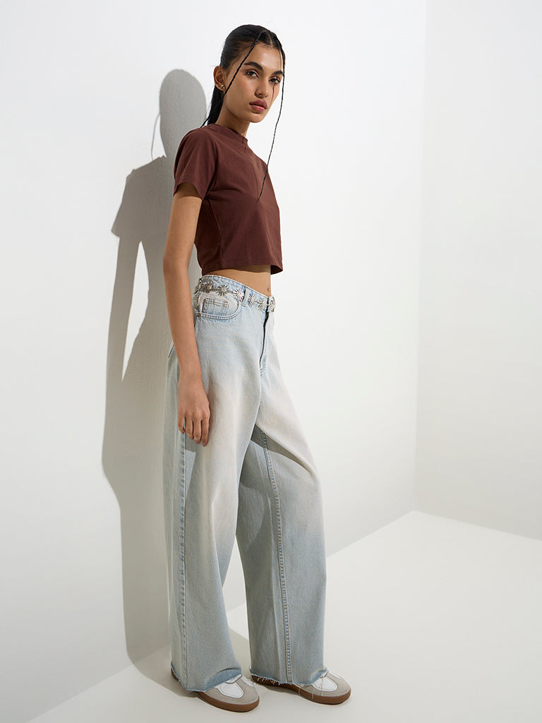 Nuon Light Blue Washed Relaxed - Fit High - Rise Jeans